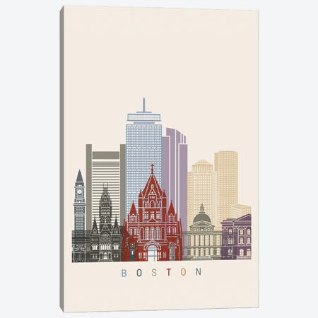 Boston Skyline Poster Canvas Print #PUR927} by Paul Rommer Canvas Artwork