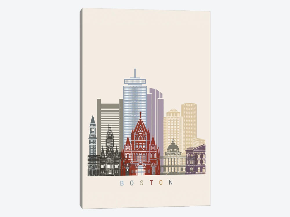 Boston Skyline Poster by Paul Rommer 1-piece Canvas Wall Art