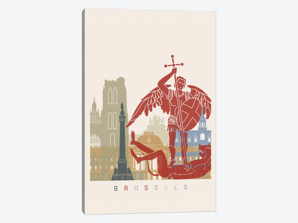 Brussels Skyline Poster by Paul Rommer 1-piece Canvas Print