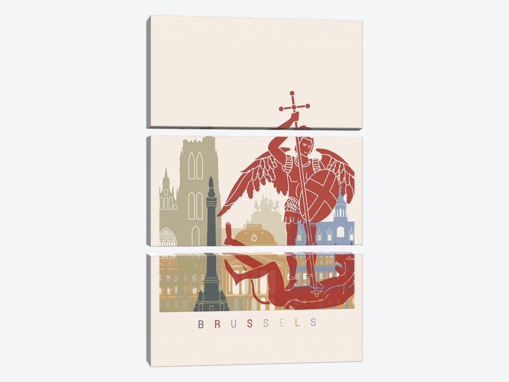 Brussels Skyline Poster by Paul Rommer 3-piece Canvas Print
