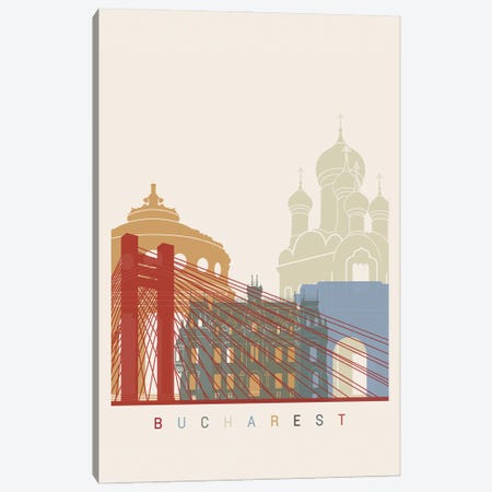 Bucharest Skyline Poster Canvas Print #PUR936} by Paul Rommer Canvas Art Print