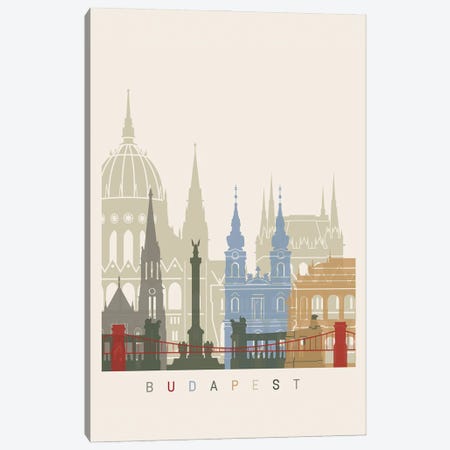 Budapest Skyline Poster Canvas Print #PUR937} by Paul Rommer Art Print