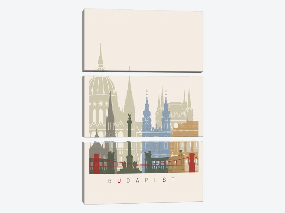 Budapest Skyline Poster by Paul Rommer 3-piece Canvas Art Print