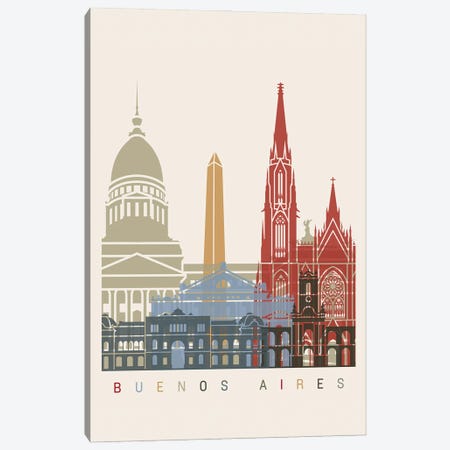 Buenos Aires Skyline Poster Canvas Print #PUR938} by Paul Rommer Canvas Artwork