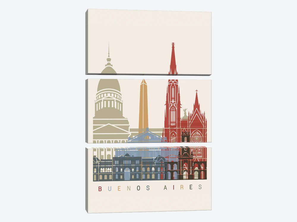 Buenos Aires Skyline Poster by Paul Rommer 3-piece Canvas Artwork