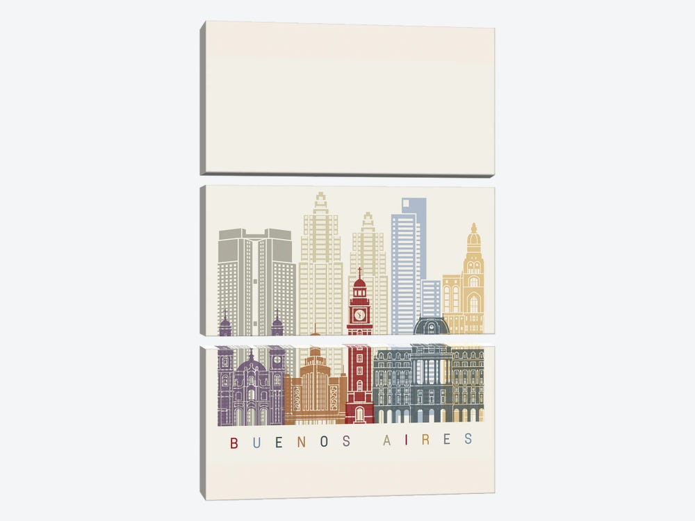 Buenos Aires II Skyline Poster by Paul Rommer 3-piece Canvas Print