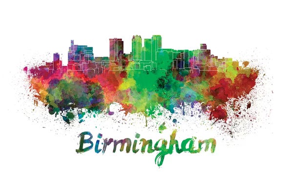 Birmingham: Birmingham Al Skyline In Watercolor by Paul Rommer
