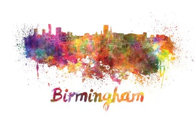 Birmingham Skyline In Watercolor by Paul Rommer framed wall art