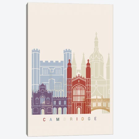 Cambridge Skyline Poster Canvas Print #PUR946} by Paul Rommer Canvas Art