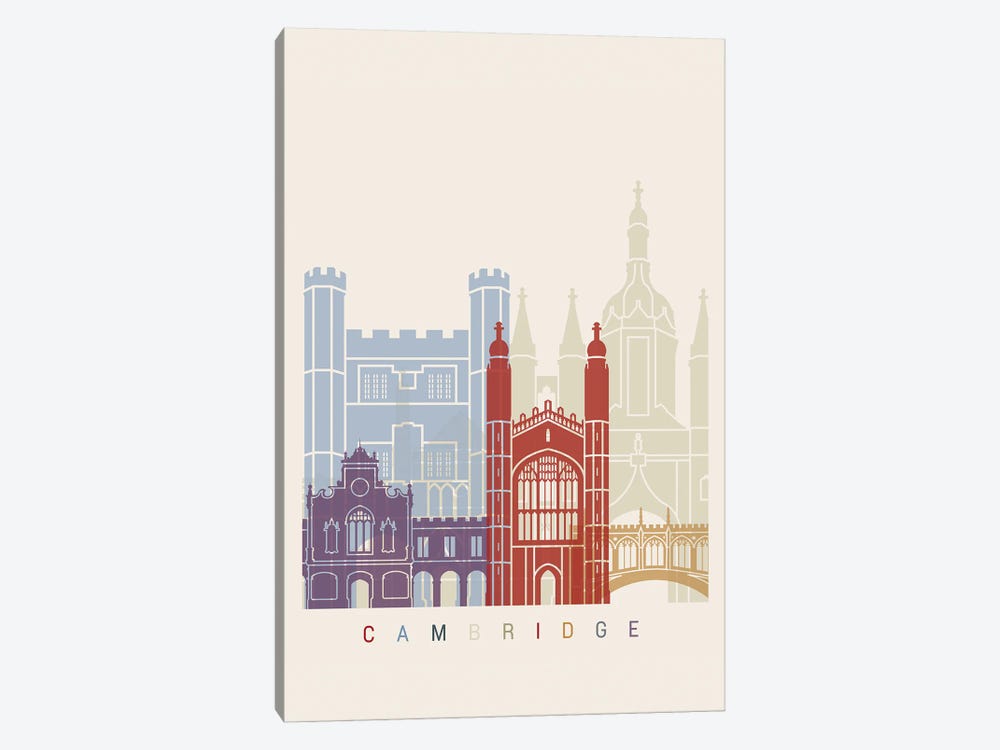 Cambridge Skyline Poster by Paul Rommer 1-piece Canvas Print