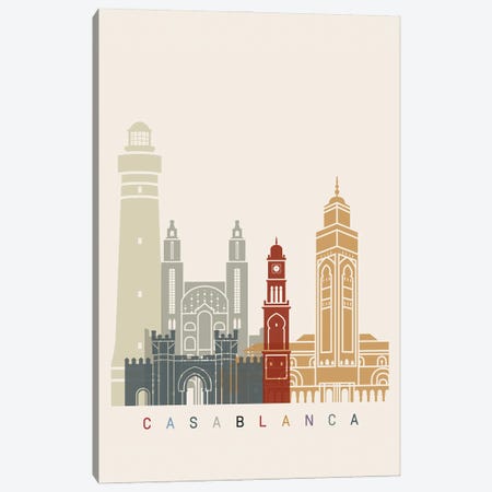 Casablanca Skyline Poster Canvas Print #PUR949} by Paul Rommer Canvas Print