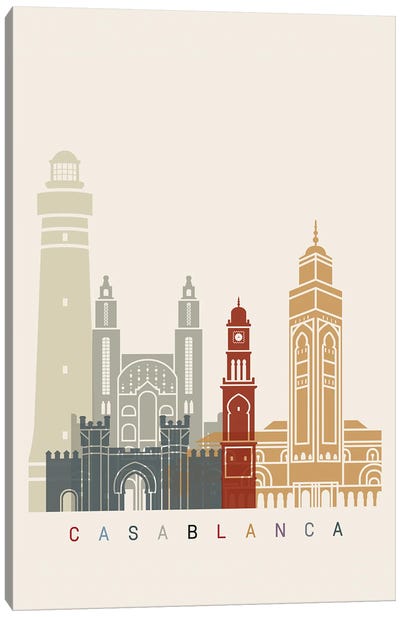 Casablanca Skyline Poster Canvas Art Print