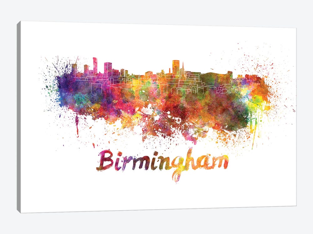 Birmingham Skyline In Watercolor by Paul Rommer 1-piece Art Print