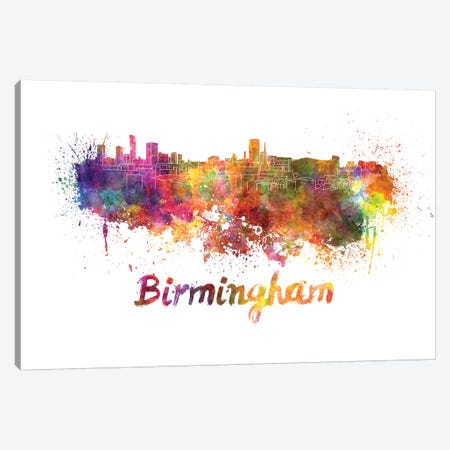 Birmingham Skyline In Watercolor Canvas Print #PUR94} by Paul Rommer Canvas Wall Art