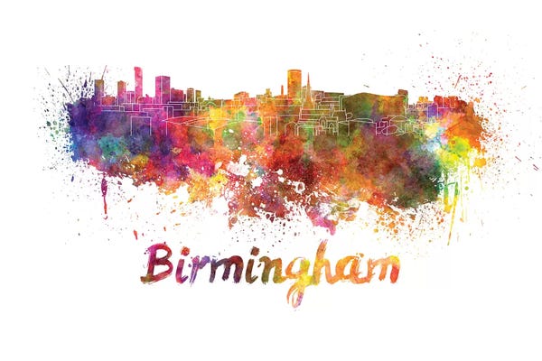 Birmingham: Birmingham Skyline In Watercolor by Paul Rommer