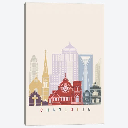 Charlotte II Skyline Poster Canvas Print #PUR951} by Paul Rommer Canvas Art
