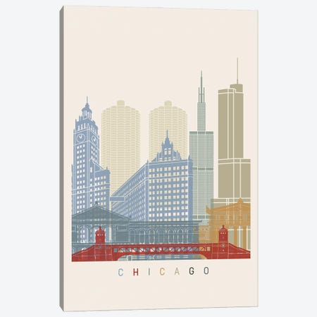 Chicago Skyline Poster Canvas Print #PUR954} by Paul Rommer Canvas Art Print