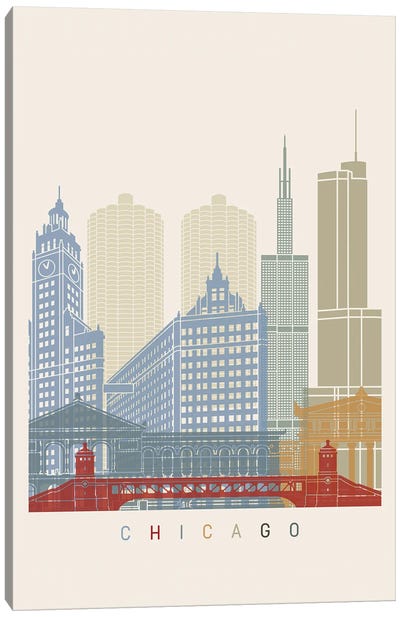 Chicago Skyline Poster Canvas Art Print - Paul Rommer