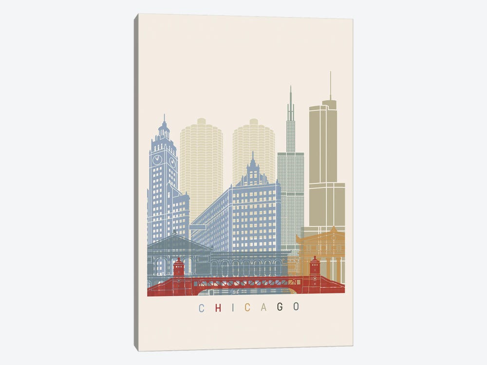 Chicago Skyline Poster by Paul Rommer 1-piece Canvas Art