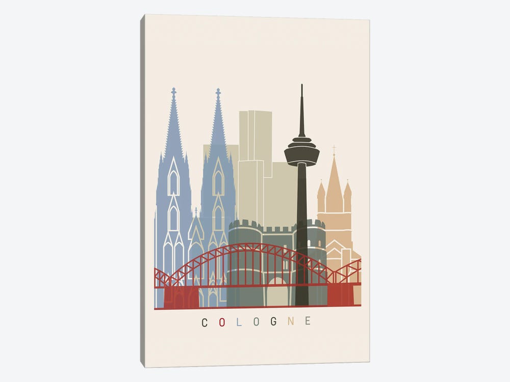 Cologne Skyline Poster by Paul Rommer 1-piece Canvas Art Print
