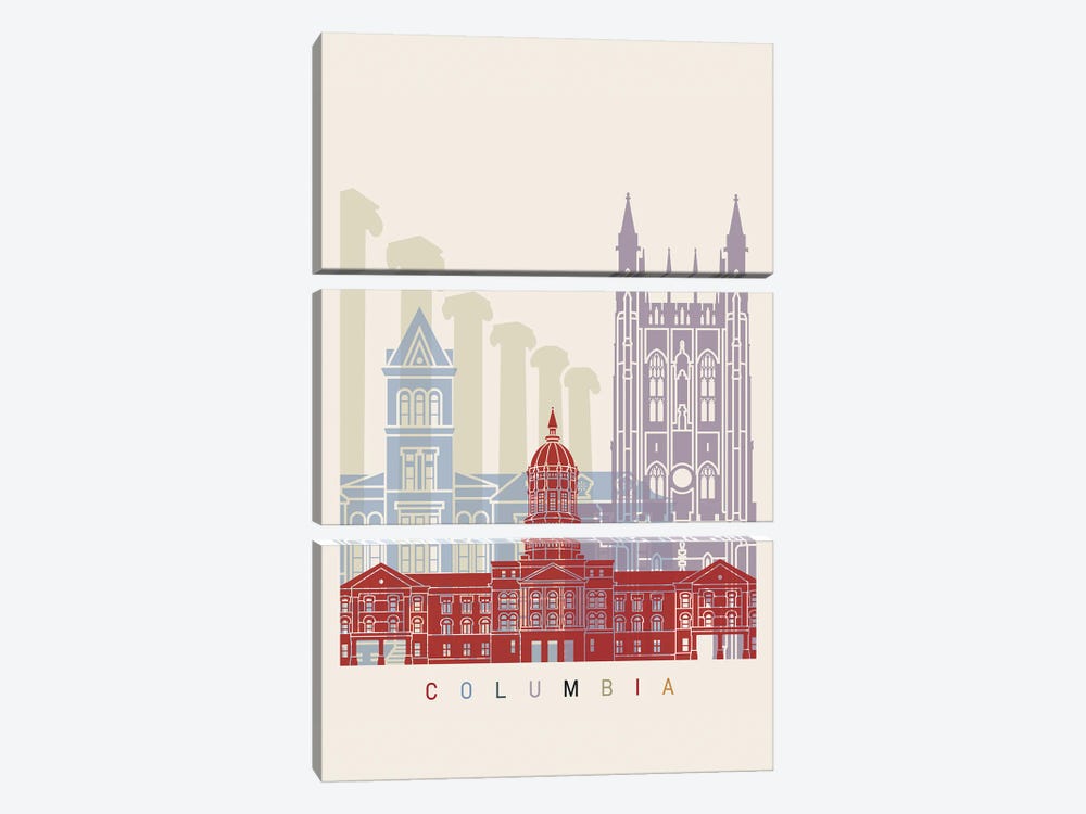 Columbia Skyline Poster by Paul Rommer 3-piece Canvas Print