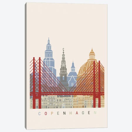 Copenhagen Skyline Poster Canvas Print #PUR959} by Paul Rommer Canvas Artwork