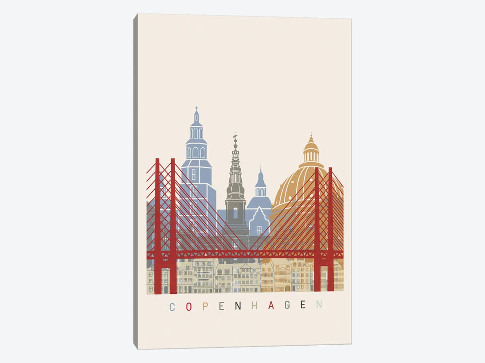 Copenhagen Skyline Poster by Paul Rommer 1-piece Canvas Print