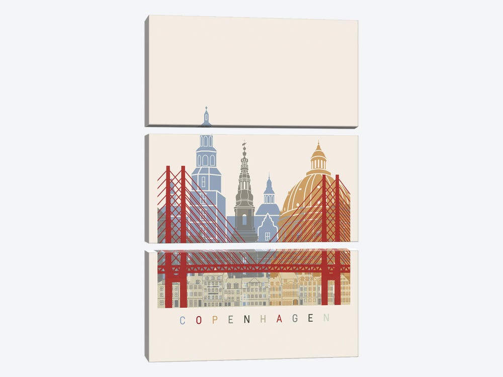 Copenhagen Skyline Poster by Paul Rommer 3-piece Canvas Print