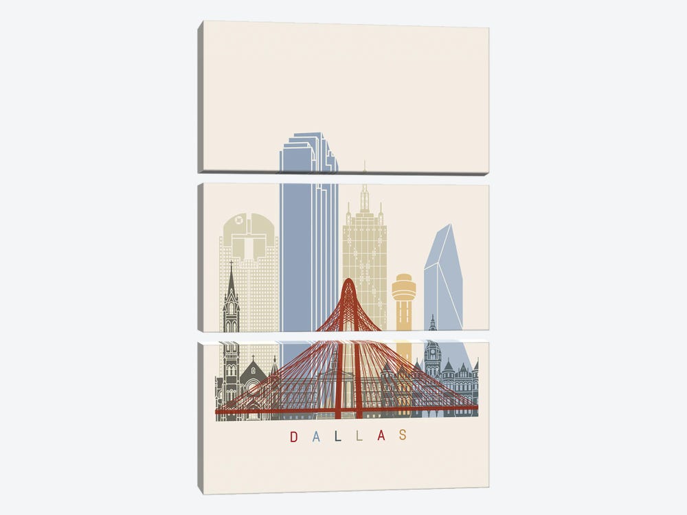 Dallas Skyline Poster by Paul Rommer 3-piece Canvas Art Print