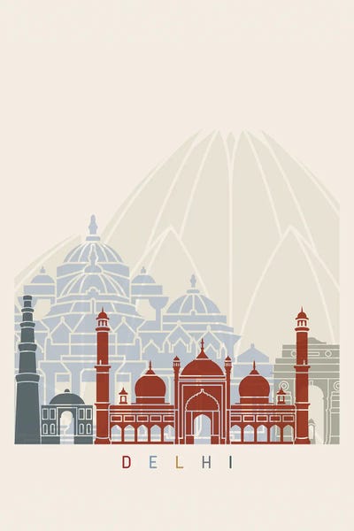Delhi Skyline Poster by Paul Rommer canvas print