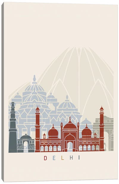 Delhi Skyline Poster Canvas Art Print - India Art
