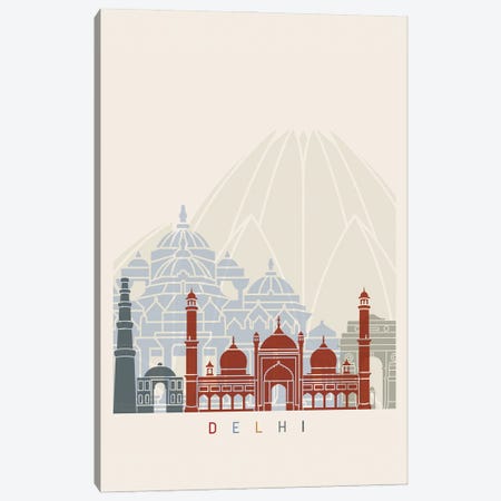 Delhi Skyline Poster Canvas Print #PUR965} by Paul Rommer Canvas Art