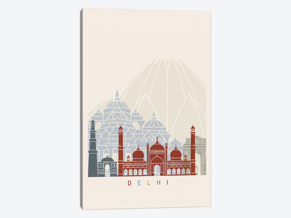 Delhi Skyline Poster by Paul Rommer 1-piece Canvas Artwork