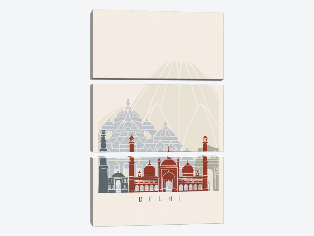 Delhi Skyline Poster by Paul Rommer 3-piece Canvas Art