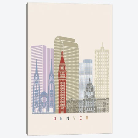 Denver Skyline Poster Canvas Print #PUR967} by Paul Rommer Canvas Wall Art