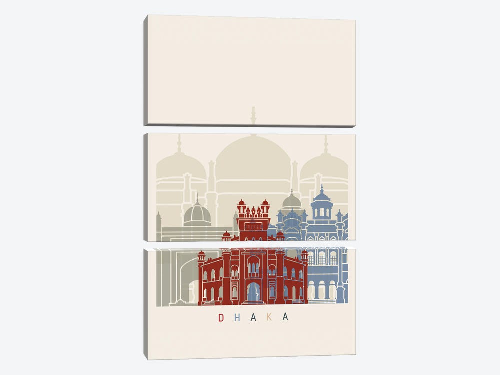 Dhaka Skyline Poster by Paul Rommer 3-piece Canvas Wall Art