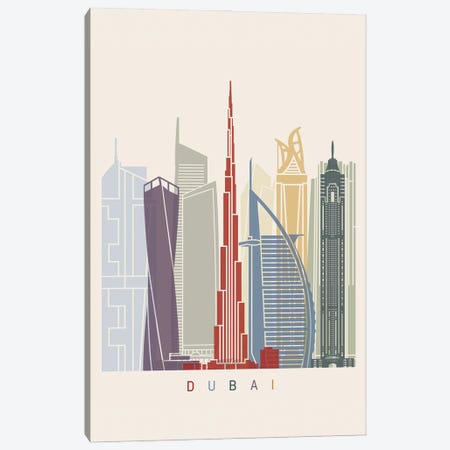 Dubai II Skyline Poster Canvas Print #PUR973} by Paul Rommer Canvas Art