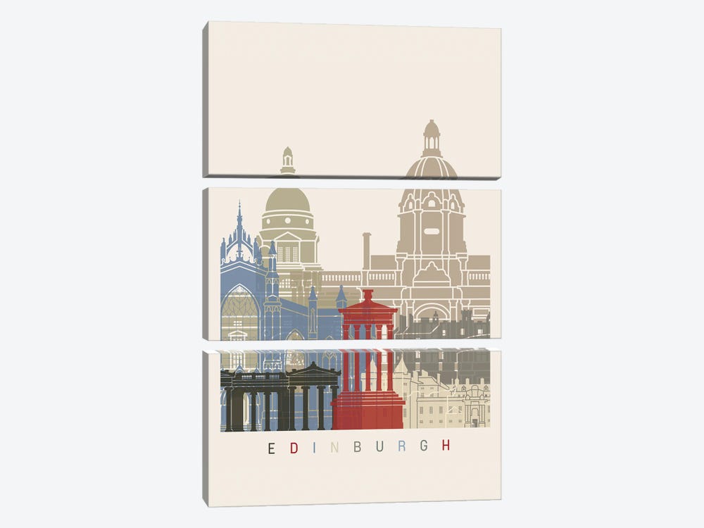 Edinburgh Skyline Poster by Paul Rommer 3-piece Canvas Art