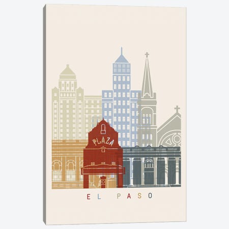 El Paso Skyline Poster Canvas Print #PUR979} by Paul Rommer Canvas Wall Art