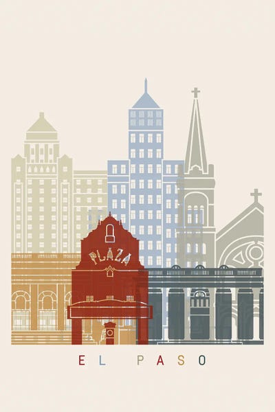 Canvas Print: El Paso Skyline Poster by Paul Rommer