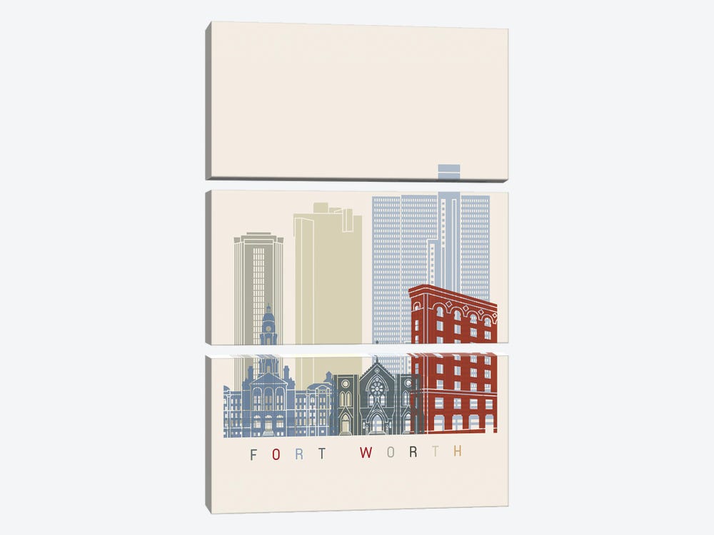 Fort Worth Skyline Poster by Paul Rommer 3-piece Canvas Art