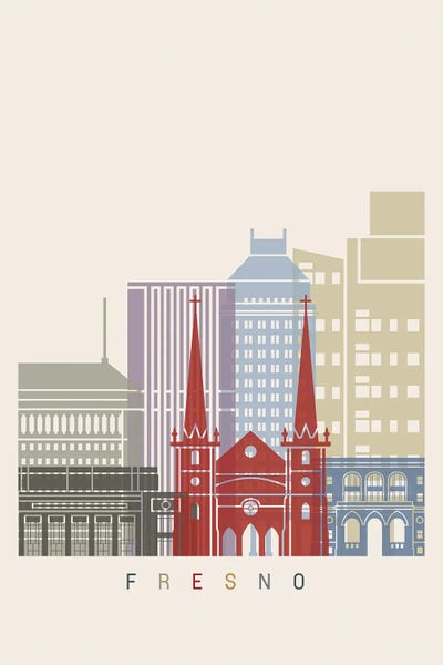 Fresno Skyline Poster by Paul Rommer art print