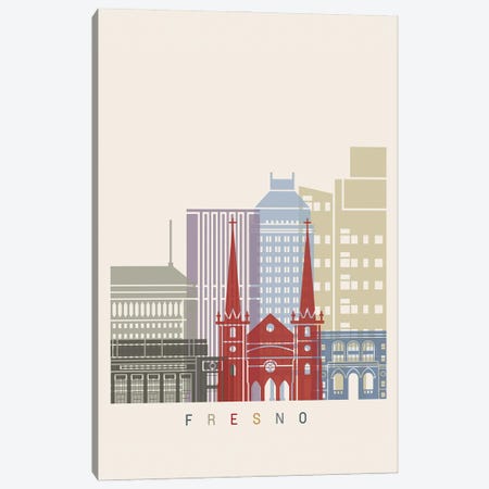 Fresno Skyline Poster Canvas Print #PUR984} by Paul Rommer Canvas Wall Art