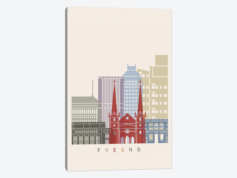 Fresno Skyline Poster by Paul Rommer 1-piece Canvas Print