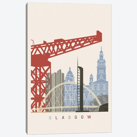 Glasgow Skyline Poster Canvas Print #PUR990} by Paul Rommer Canvas Wall Art