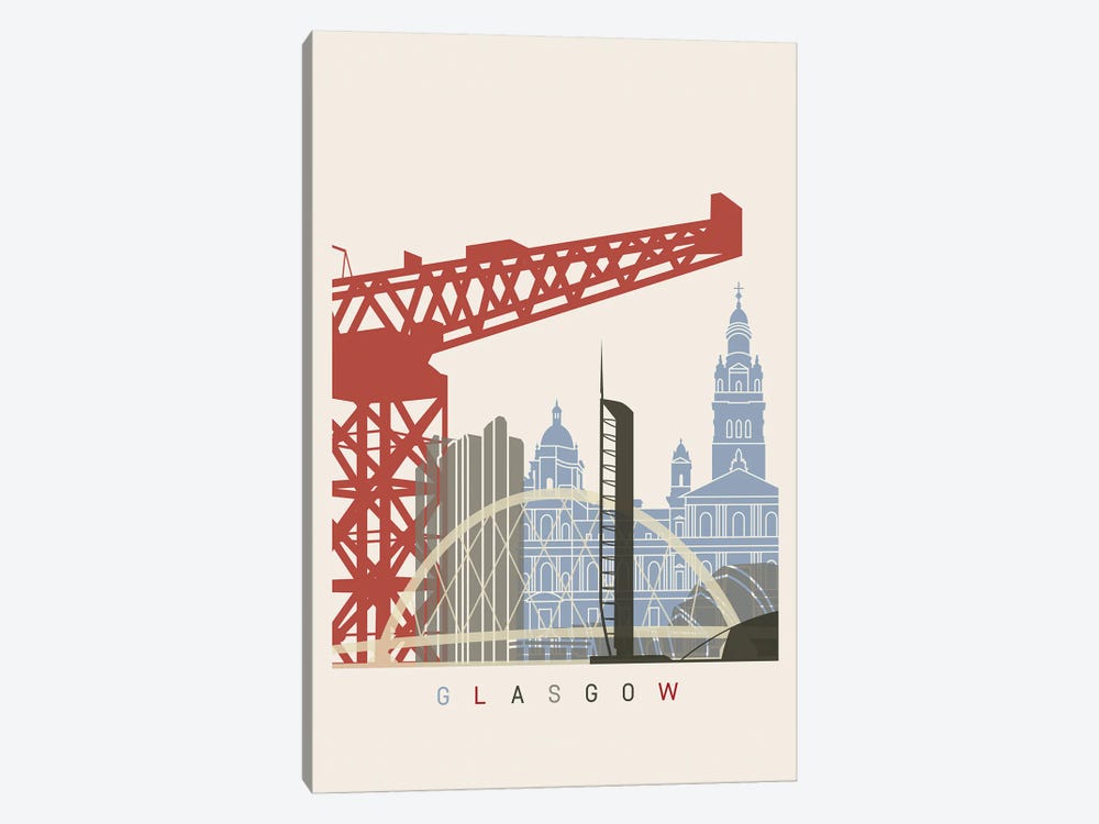 Glasgow Skyline Poster by Paul Rommer 1-piece Canvas Art
