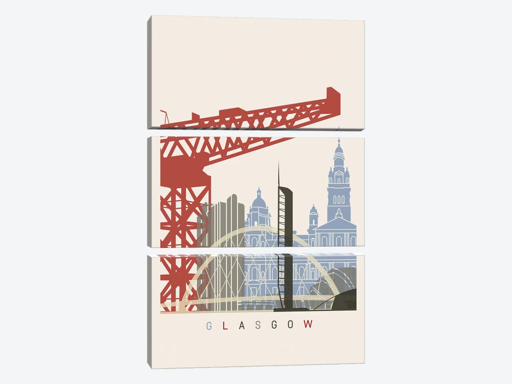 Glasgow Skyline Poster by Paul Rommer 3-piece Canvas Artwork
