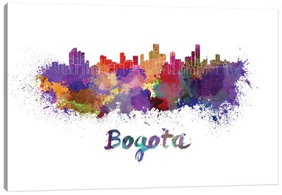 Bogota Skyline In Watercolor Canvas Art Print - Colombia