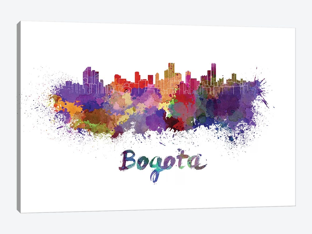 Bogota Skyline In Watercolor by Paul Rommer 1-piece Canvas Wall Art