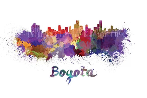 Colombia: Bogota Skyline In Watercolor by Paul Rommer
